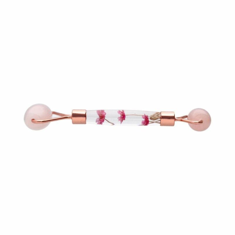 Rouleau double de massage Quartz Rose fleurs – Image 2