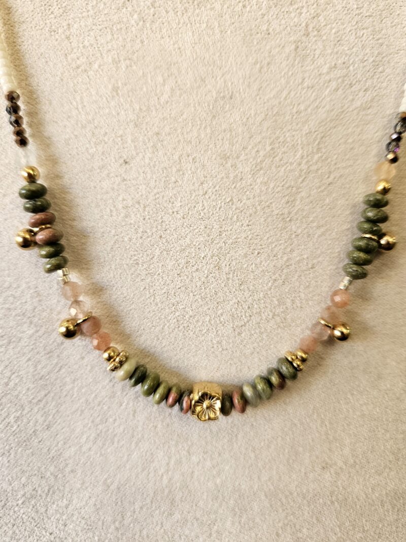 Collier Unakite et Fleur dorée – Image 2