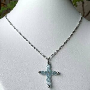 Collier Croix Aigue-marine